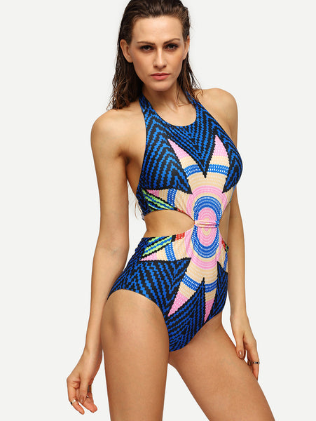 Tribal Print Cutout One-Piece Swimwear